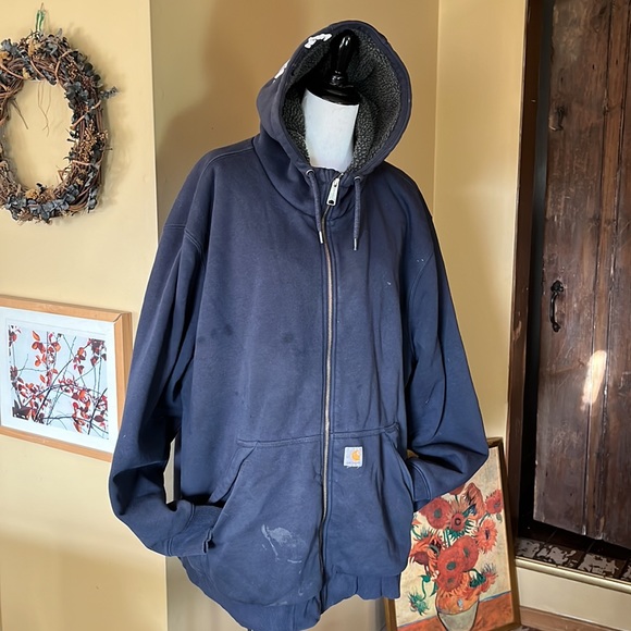 CARHARTT Size 3X RainDefernder Thrashed Paint-Splotch Zipper Down Casual Hoodie - Picture 4 of 16